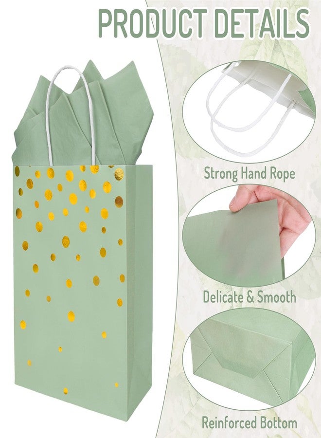 FYSUIMU 36 Pcs Sage Green Paper Gift Bags with Tissue Paper Foil Gold Polka Dots Party Favor Bags with Handle Gradient Goodie Candy Treat Bag for Mother's Day Wedding Baby Shower One Lucky Duck Patry - Image 3
